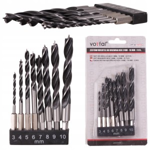 WIERTŁA DO DREWNA WIERTŁO SPIRALNE HEX 3-10mm 8szt