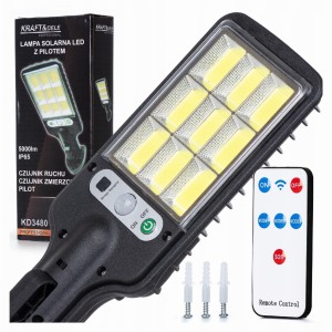 LAMPA SOLARNA LED OGRODOWA Z CZUJNIKIEM RUCHU I ZMIERZCHU ULICZNA + PILOT