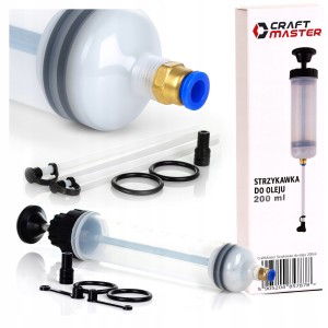 STRZYKAWKA do OLEJU 200 ml Odsysarka do WYMIANY OLEJÓW POMPKA + AKCESORIA